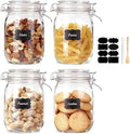 Flrolove 32oz Set of 4 Glass Kitchen Storage Canister Mason Jars with Lids