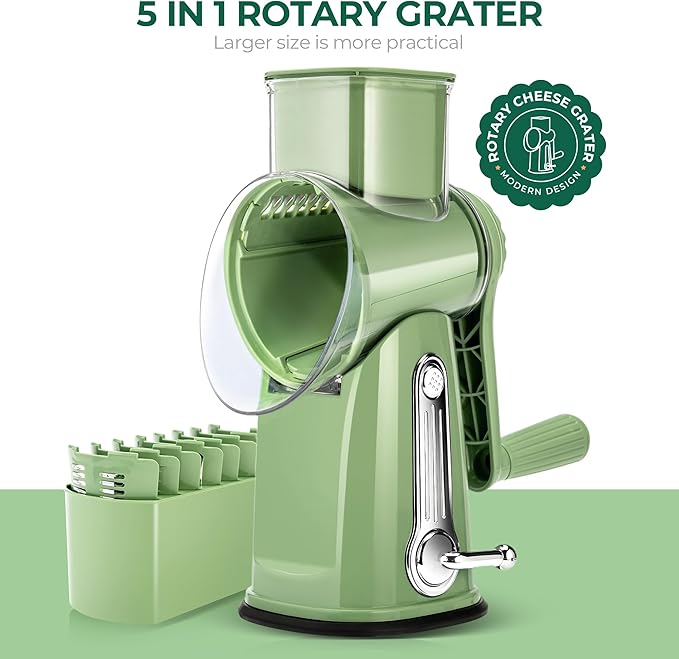SUSTEAS Rotary Cheese Grater 5 Blades,Kitchen Mandoline Vegetable Slicer