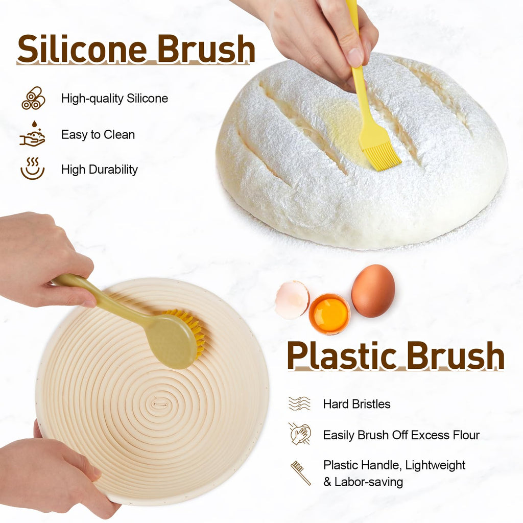 Banneton Bread Proofing Basket, Round and Oval Sourdough Starter Kit with Two Bread Slings and 27×19in Silicone Baking Mat Bread Making Tools Set, Gift for Family Lovers or Friends