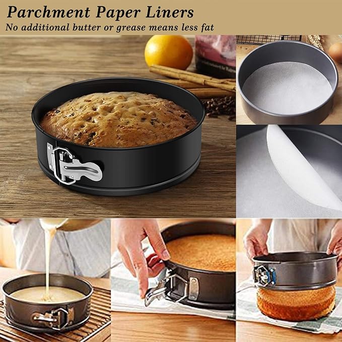 MASSUGAR 9 Inch Springform Pan Nonstick - Cheesecake Pan with Removable Bottom/Leakproof - Round Cake Pan with 50 Pcs Parchment Paper Liners - Fits 6 Qt 8 Qt Pressure Cooker