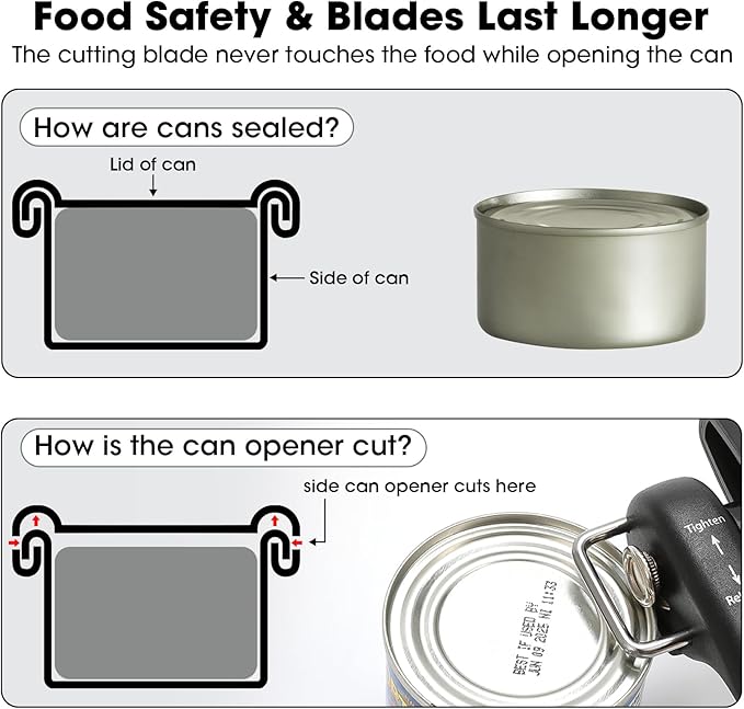 Beneno Can Opener, Manual Side Safe Cut Can Opener Smooth Edge, Black