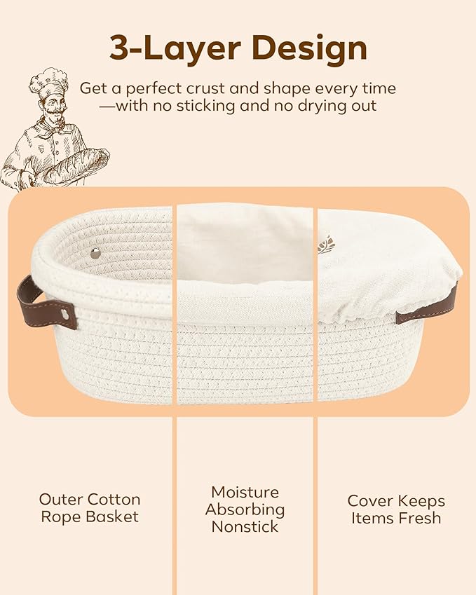 Feagar Bread Proofing Basket Set: XL 11.5” Banneton Holds 1000g Dough, Includes Multi-Purpose Proofing Cloth for Baguettes, Round Loaf & Sourdough Bread Baking Supplies | 2-Pack with Liners & Covers