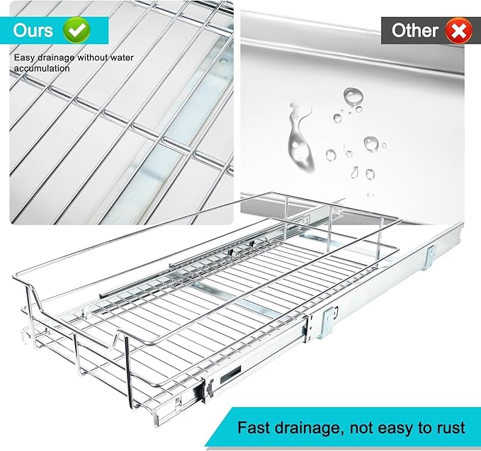 Pull Out Cabinet Organizer 18" W X 17" D, Chromed, Full Slide Out Drawers