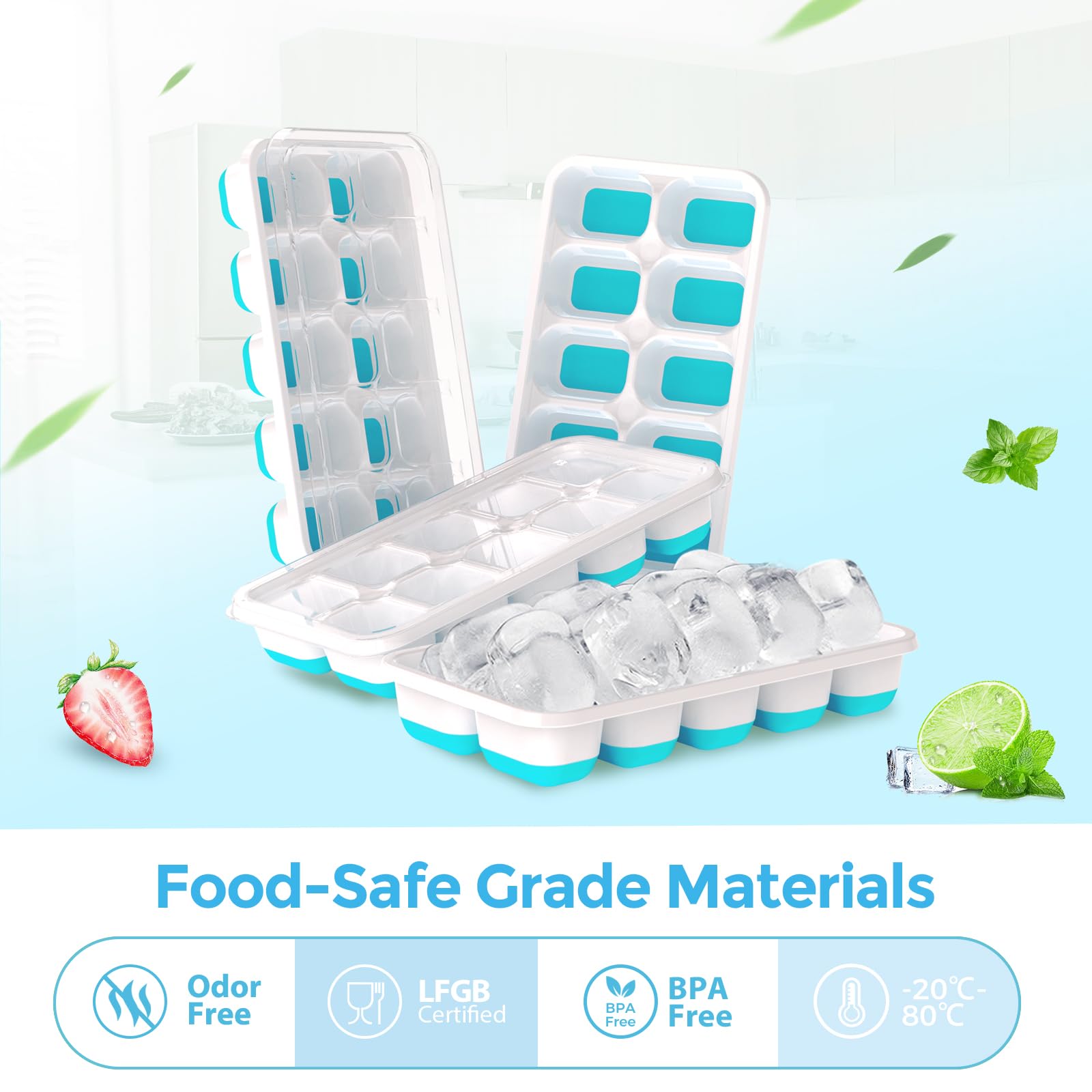 DOQAUS Ice Cube Tray with Lids, 4 Pack Silicone Ice Trays for Freezer