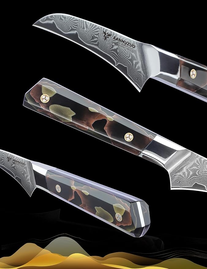 SANMUZUO Bird Beak Paring Knife 3.5 Inch, Professional Kitchen Peeling Knife, Ultra Sharp Damascus Powder Steel with Full-tang Resin Handle, Bi Series