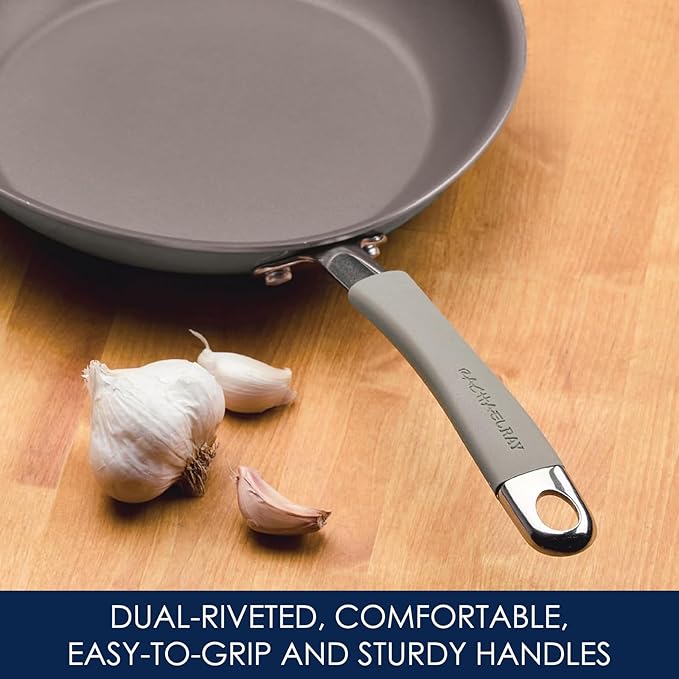 Rachael Ray Cucina Nonstick Cookware, Sea Salt Gray Pots and Pans Set, 12-Piece
