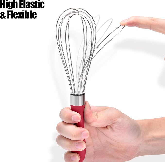 Doosu 18/8 Stainless Steel Balloon Whisk for Cooking (6 Wires, Red)