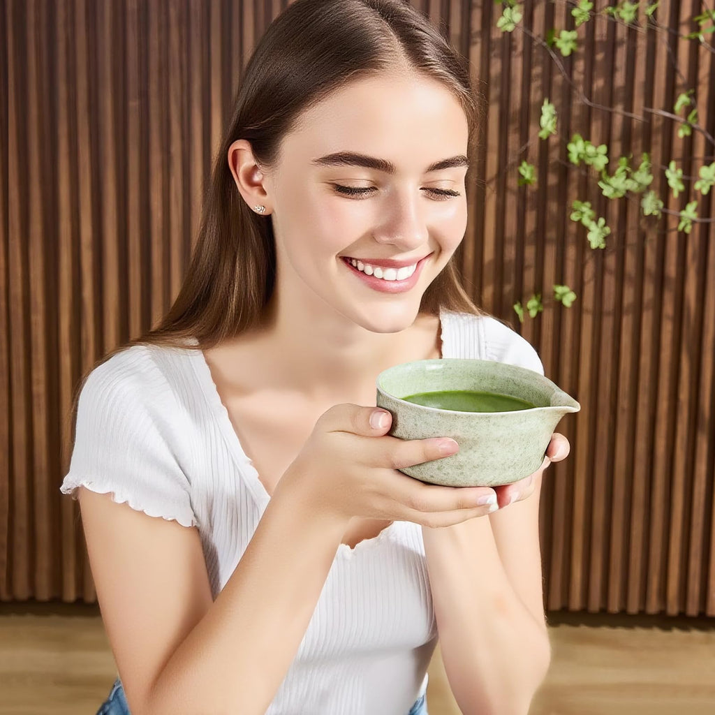 Nigwet 5Pcs Matcha Whisk Set - Matcha Bowl with Spout, 100% Bamboo Whisk (Chasen), Holder, Stainless Sifter, Tea Scoop. Japanese Ceremony Matcha Kit for Beginners, Ideal Gift for Tea Lovers (Green)