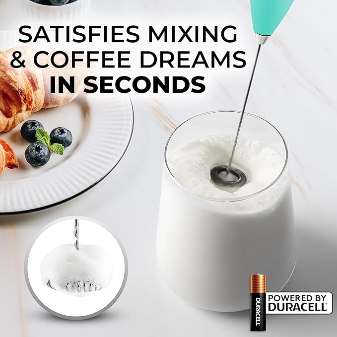Zulay Powerful Milk Frother for Coffee with Upgraded Titanium Motor - Handheld Electric Whisk, Milk Foamer, Mini Mixer & Coffee Blender for Frappe, Latte, Matcha, No Stand - Pacific Aqua
