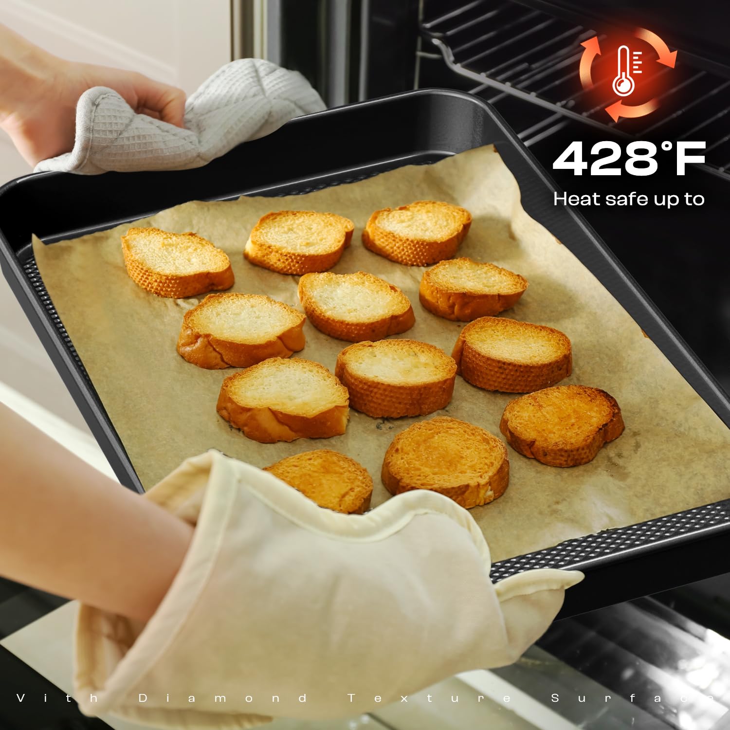 3Pcs Baking Sheet Pan Set, Large Nonstick Cookie Sheets Set, Gold