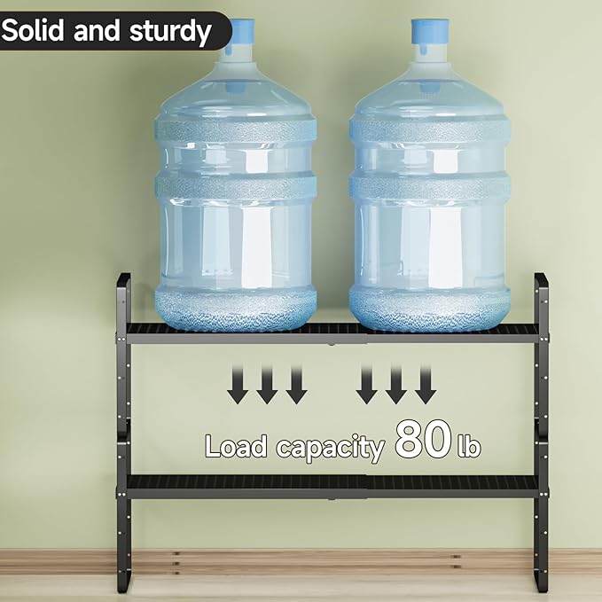 jkxoo 2Pcs Expandable Cabinet Countertop Shelves, 16.5''-27''L, Black