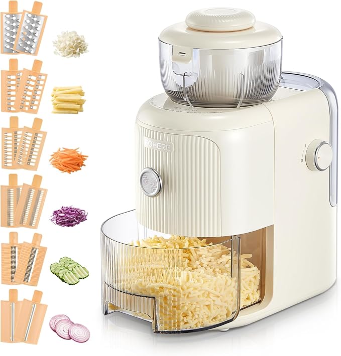 FOHERE 6 IN 1 Electric Cheese Grater Vegetable Chopper for Kitchen