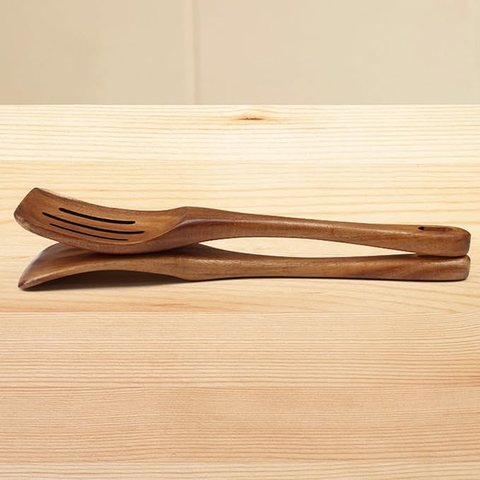 Zenxylo Wooden Spoons for Cooking & Cooking Spatula Turner Set, Premium Teak Wooden Cooking Utensils Set, Wooden Mixing Spoon