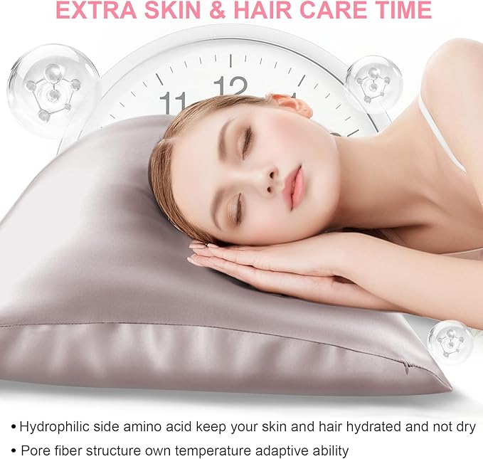 Silk Pillow Cases 2 Pack Standard Size with Hidden Zipper, Mulberry Silk Pillowcase for Hair and Skin, Smooth and Soft Breathable Cooling Silk Satin Pillowcase Set of 2, Gifts for Women，Taupe