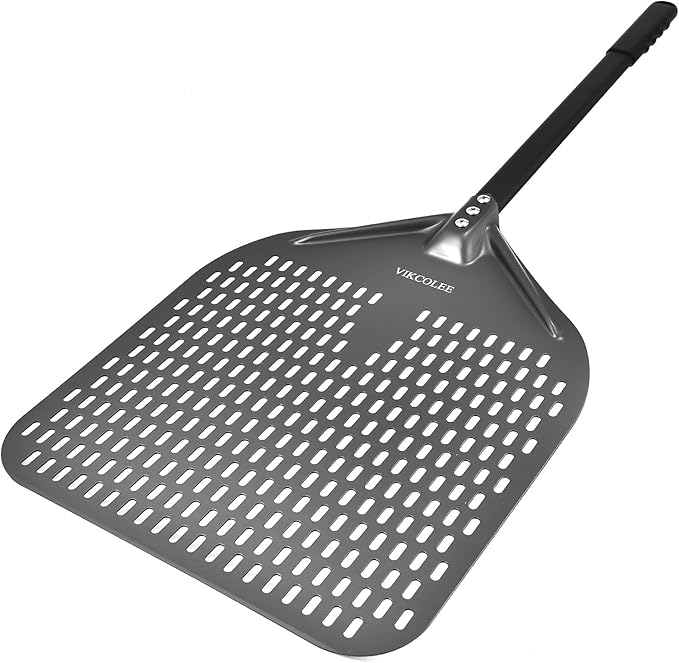 VIKCOLEE Perforated Pizza Peel, 14 x 16 Inch Rectangular Pizza Turning Peel, Professional Anodized Aluminum Turning Pizza Spatula, 34 inch overall