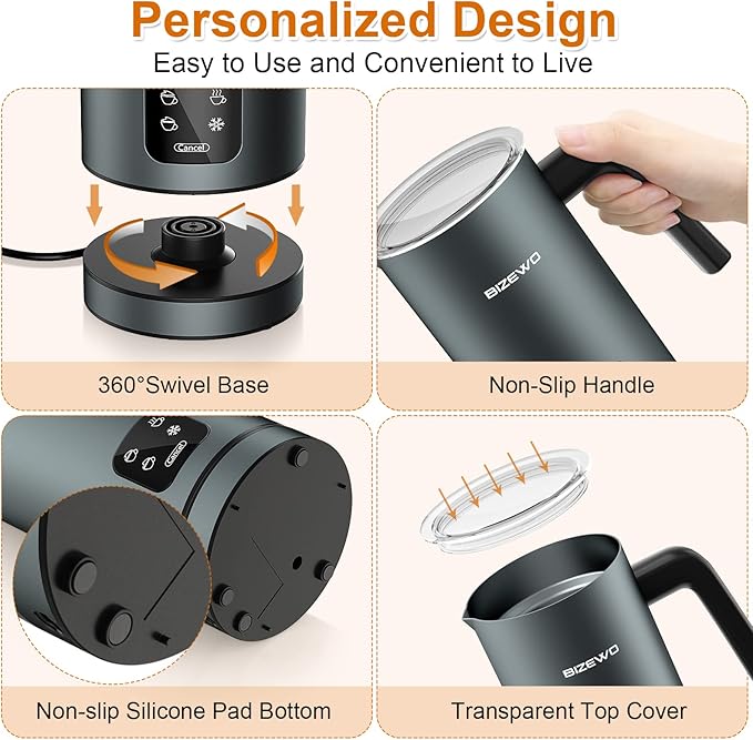 Milk Frother Electric, 4 IN 1 Warm and Cold Milk Steamer for Coffee Latte