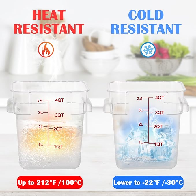 SHANDERBAR 4 Pack 4QT Food Storage Containers with Red Lids - Square, Clear