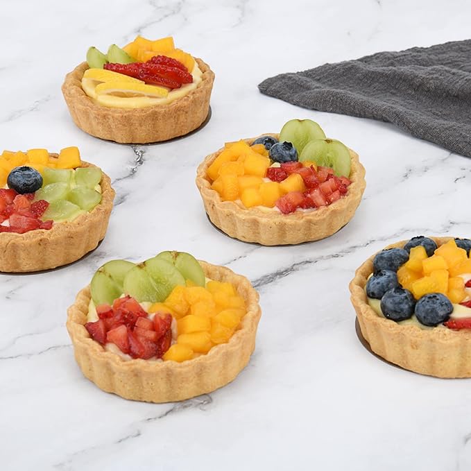 CGGYYZ 3-3/5 Inch Mini Tart Pans with Removable Bottoms, Round Mini Quiche Pans for Baking, Nonstick Cake Pans Set for Pies, Mousse Cakes, Dessert Baking (Red)