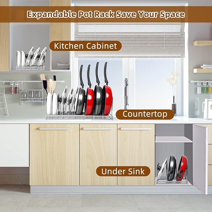 ROOHUA Pot and Pan Lid Organizer Rack for Under Cabinet, Grey