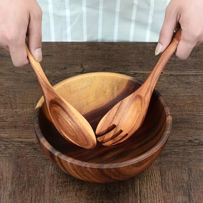 7 Pcs Acacia Wood Cooking Utensils Set Large Wooden Spoons for Cooking Spatula Salad Mixing Spoon Non Toxic Utensil for Kitchen Use Spatulas Non Stick Turner Slotted Serving Spoon Kitchen Utensils