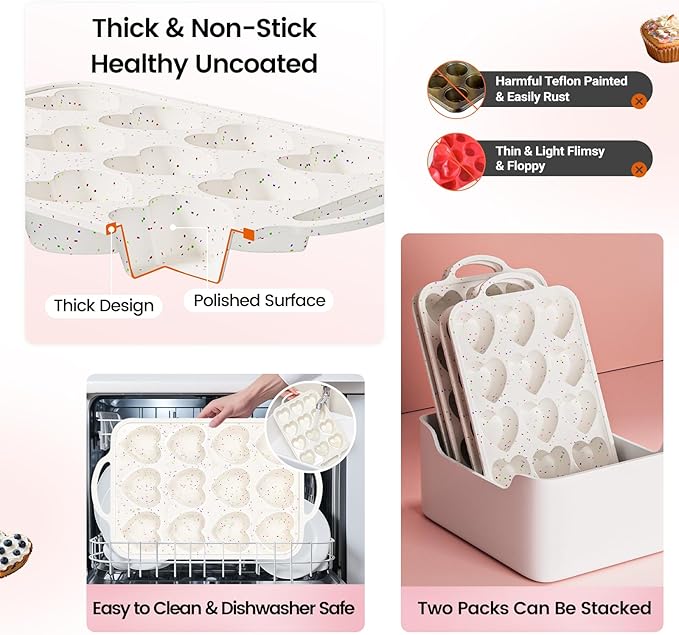 Fimary Premium Silicone Heart-Shaped Baking Mold with Metal Reinforced Frame – 1 Pack Non-Stick Cupcake & Muffin Pan for Baking Chocolate, Egg Bites & Brownies – BPA Free, Dishwasher & Oven Safe