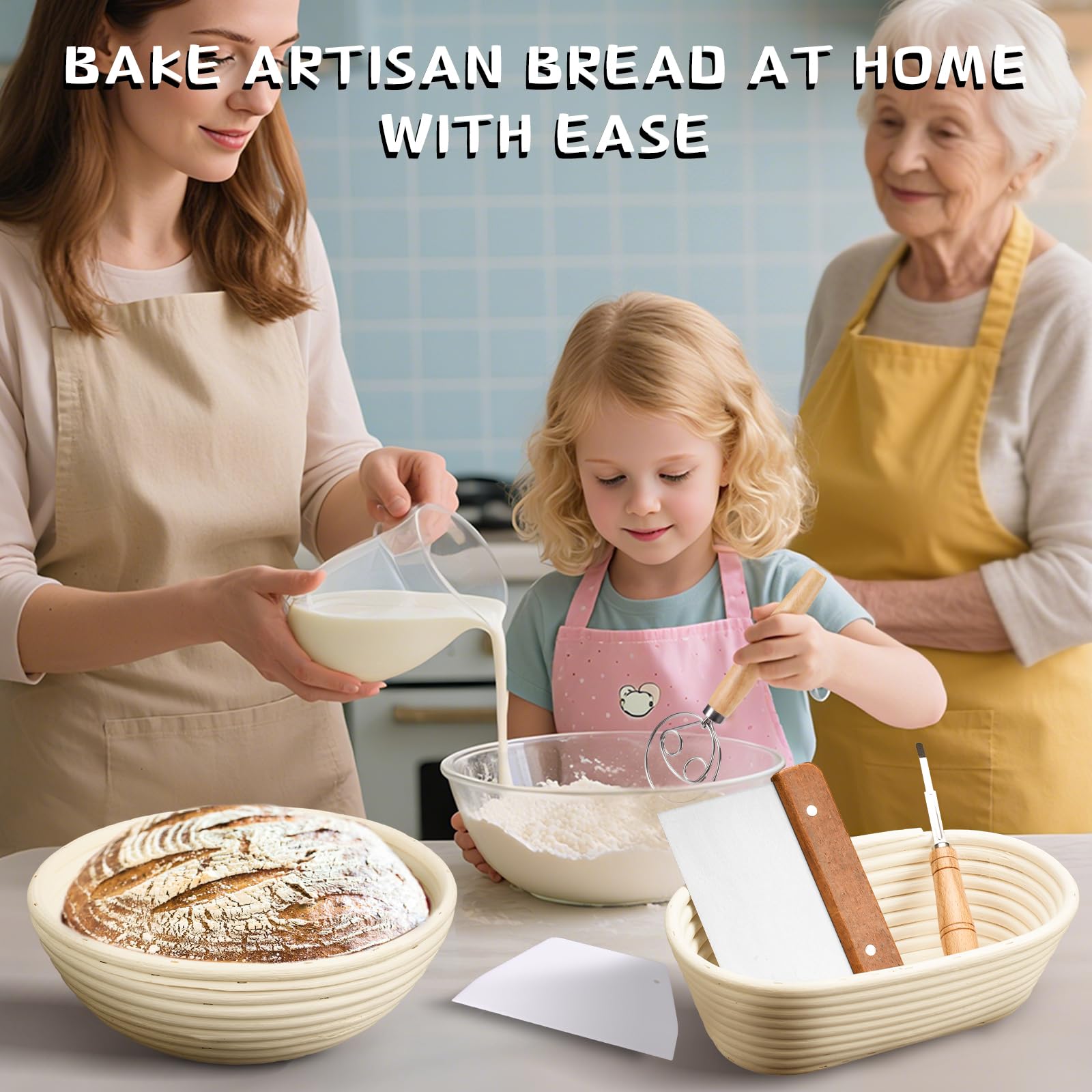 Dimpola Banneton Bread Proofing Basket Banneton Basket Set Sourdough Proofing Basket Round Proofing Bowls Handmade Rattan Baskets and Liners (Round of 1 Gift Set)