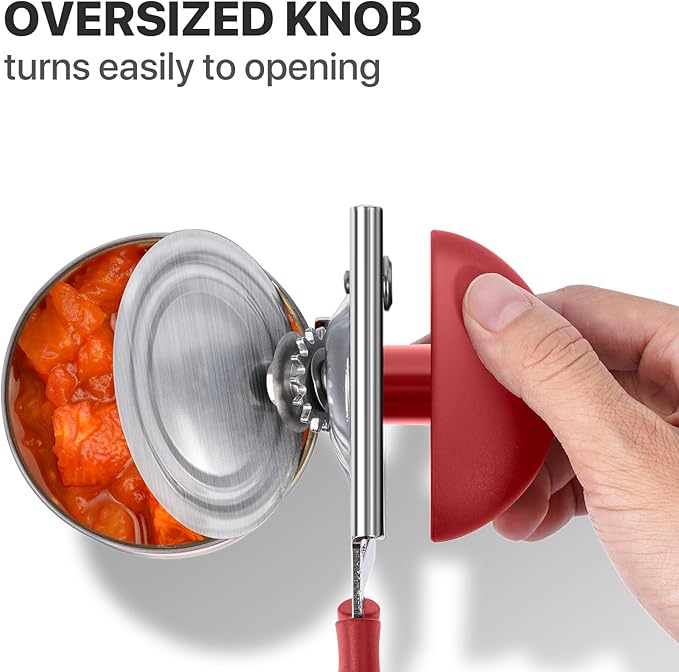UHIYEE Heavy Duty Hand Can Opener with Comfortable Grip for Seniors, Red