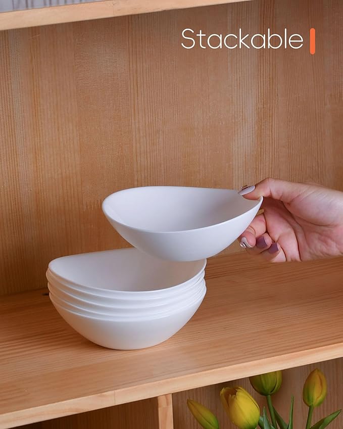 LaGlint 12 OZ Ice Cream Bowl Set of 6, 6 Inch White Opal Glass