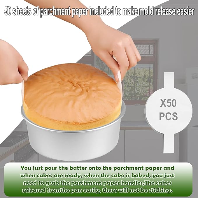 AICMEI 8 Inch Cake Pan Set of 2,Aluminum Round Layer Cake Baking Pans,No Coating Cake Pans Cake Mold, Mirror Finish Dishwasher Safe Cake Pans Sets for Baking