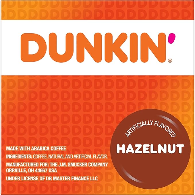Dunkin’ Hazelnut Artificially Flavored Coffee, Keurig K-Cup Pods, 60 Count
