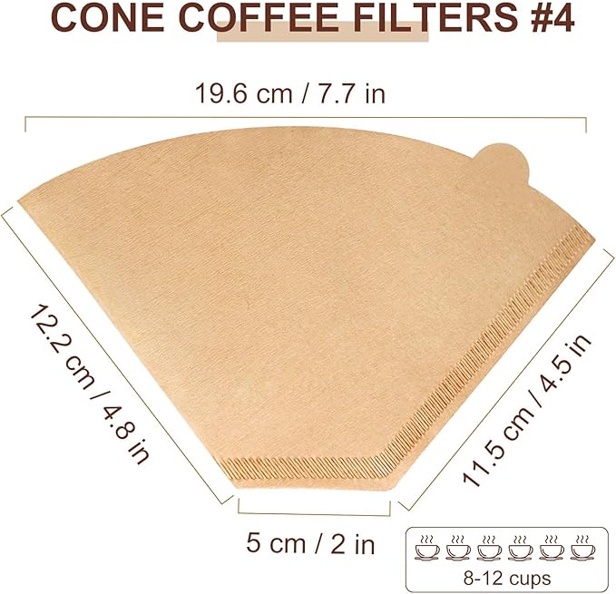 200Pcs #4 Coffee Filters Cone 8-12 Cup for Drip Coffee Maker