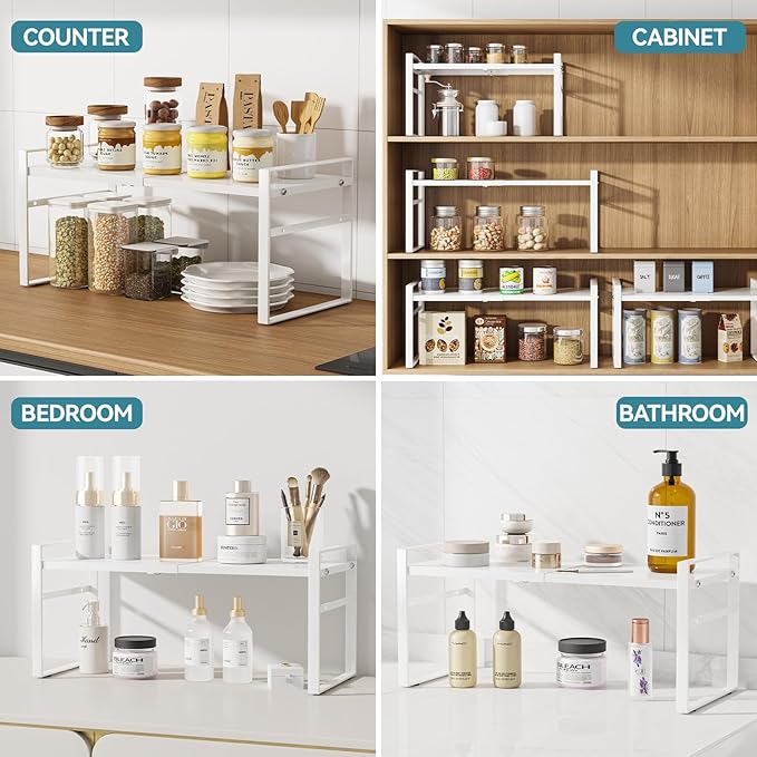 Aiusafacai Expandable Cabinet Shelf Organizer Riser for Kitchen Pantry Cupboard Under Sink Countertop Home Storage Organization Rack Space Saver