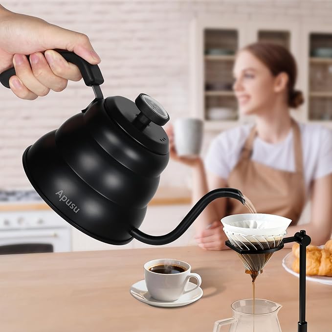 Pour Over Tea Kettle for Manual Drip Coffee,Tea,with Thermometer,Black,28oz