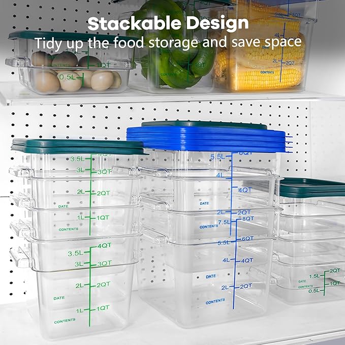 TSUBOR 4 Pack Food Storage Containers with Green Lids, 2.0 Qt - Square, Clear, Polycarbonate, for Restaurant Commercial Kitchen and Home party