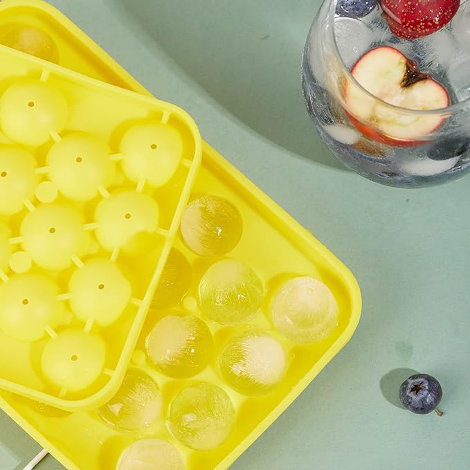 Obsoorth Round Ice Cube Tray 2 Pack BPA Free Silicone Flexible Easy Release 1.1 Inch x 50PCS Small Ice Ball Maker Mold for Whiskey, Cocktail, Chilling (Yellow)