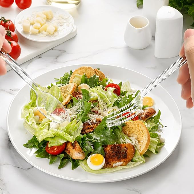 EcoDispose 100 Count Heavy Duty Plastic Silverware, 50 Forks & 50 Spoons