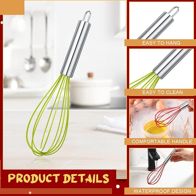 FoldTier 100 Sets 10 Inch Christmas Whisks Gifts DIY Fillable Christmas Tree Ornaments Xmas Colored Silicone Whisks for Cooking Heat Resistant Egg Beaters with Card Rope Bag for Candy Holder