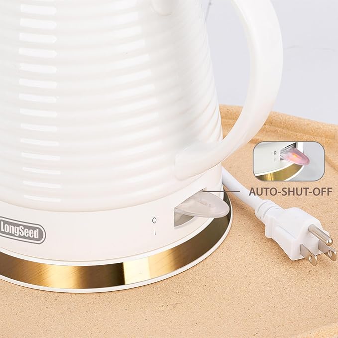 LONGSEED 1.26 Quarts Ceramic Electric Kettle with Infuser & Cups Kit, Boil Water Teapot, Boil-Dry Protection Auto Shut-off, Detachable Swivel Base, 1000W Fast Boiling for Tea and Coffee