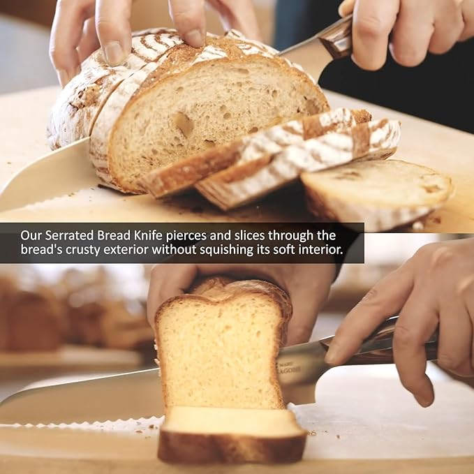 [NAGOMI] 8 inch Serrated Bread Knife, Stainless Steel HRC58 Ultra-sharp Serrated Blade Bread Knife For Homemade Bread | Black Stylish Gift Box