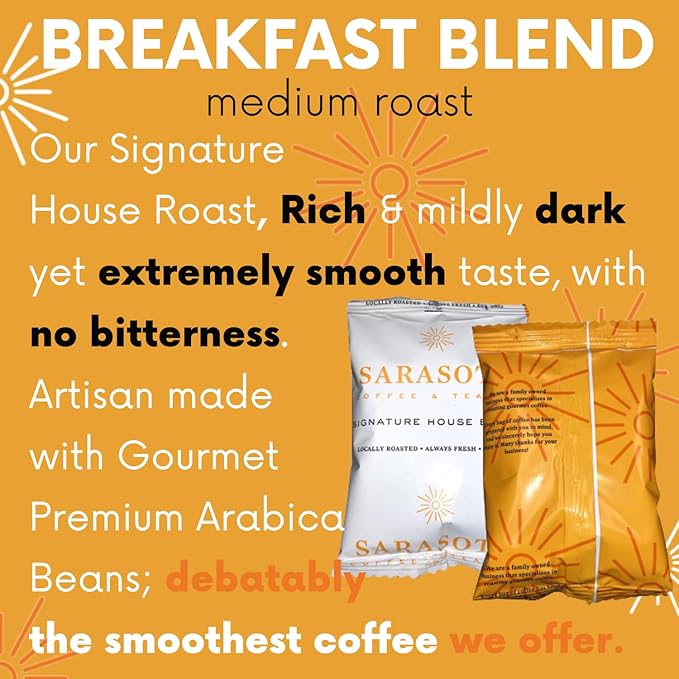 Breakfast Blend 2.5oz Coffee Packets – Medium Roast Bulk Ground Packs for 12-Cup Drip Brewers, Low Acid, Fresh-Sealed Fractional Bags, 36 Count by Sarasota Coffee