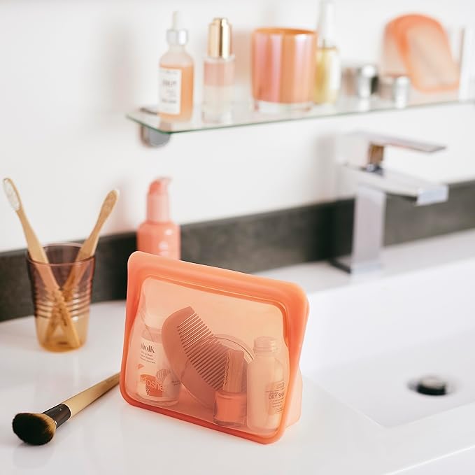 Stasher Premium Reusable Silicone Stand-Up Mini Bag, Coral, 28 oz