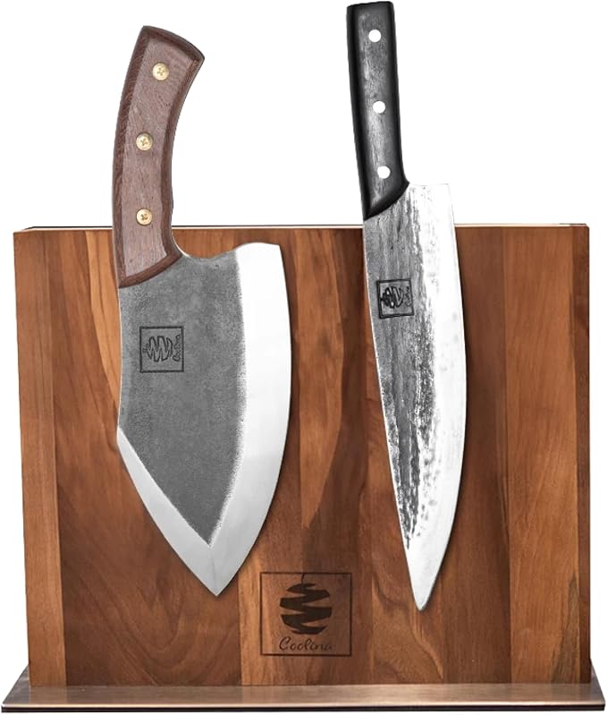 COOLINA Walnut Magnetic Knife Holder, Knife Block Stand with Steel Base