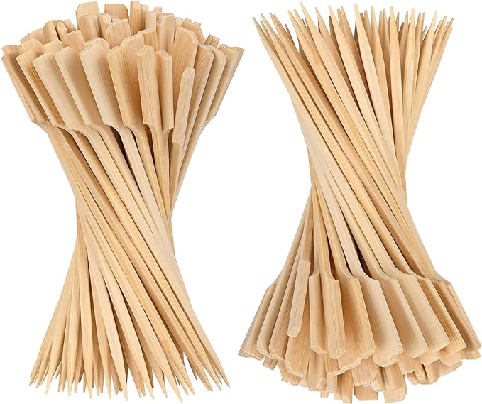 PFIEIFPO Bamboo Skewers, 200 PCS, 10 Inch, Premium Quality Craft, Paddle Design, Perfect for Cocktail Toothpicks, Kebabs, Grills, BBQ, Sandwiches, Fruits, Great Value Set
