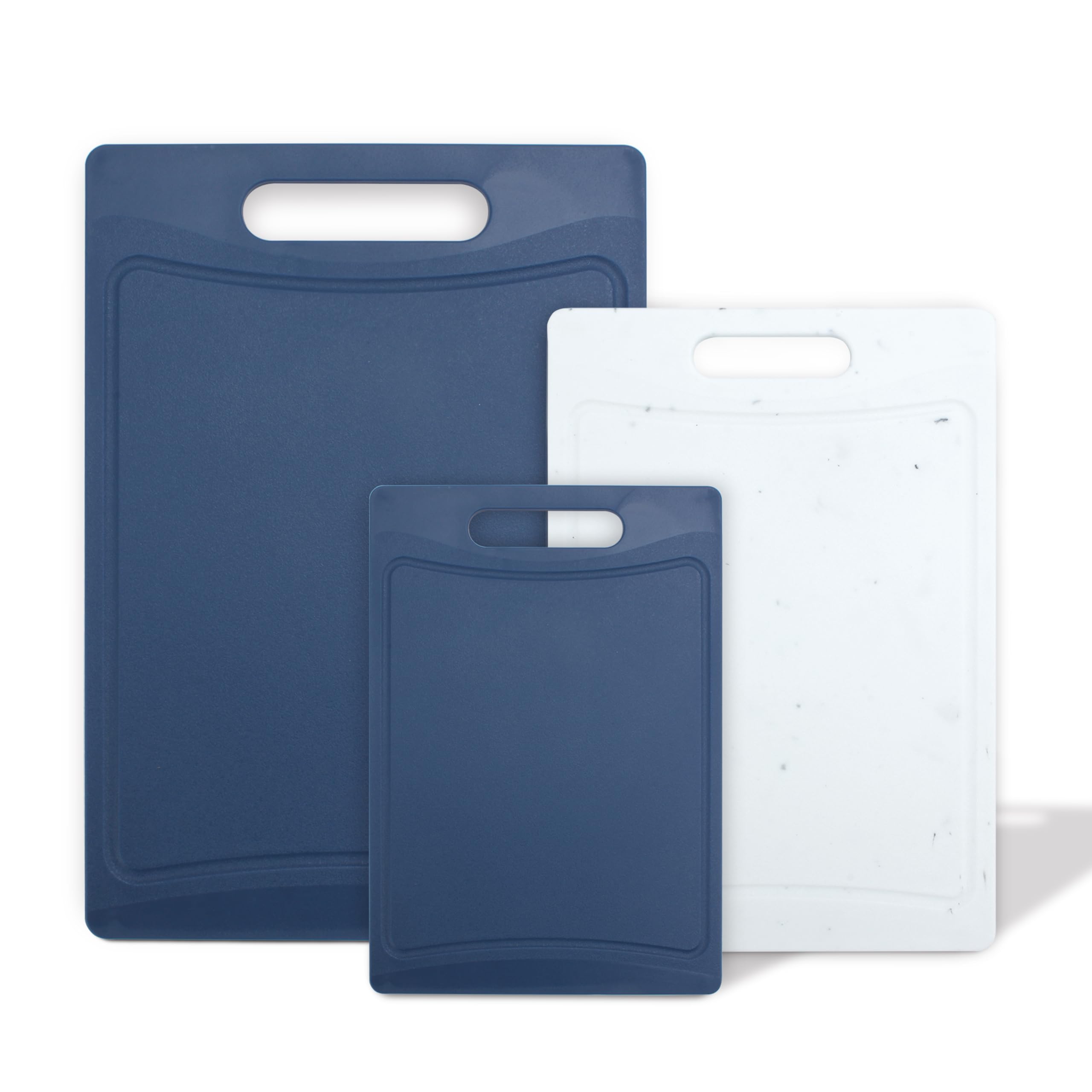 COOK WITH COLOR Non-Slip Cutting Board Set – Kitchen Essentials with Easy Grip Handle for Meat, Veggies, and Fruits, 3 Cutting Boards, Blue and White Marble