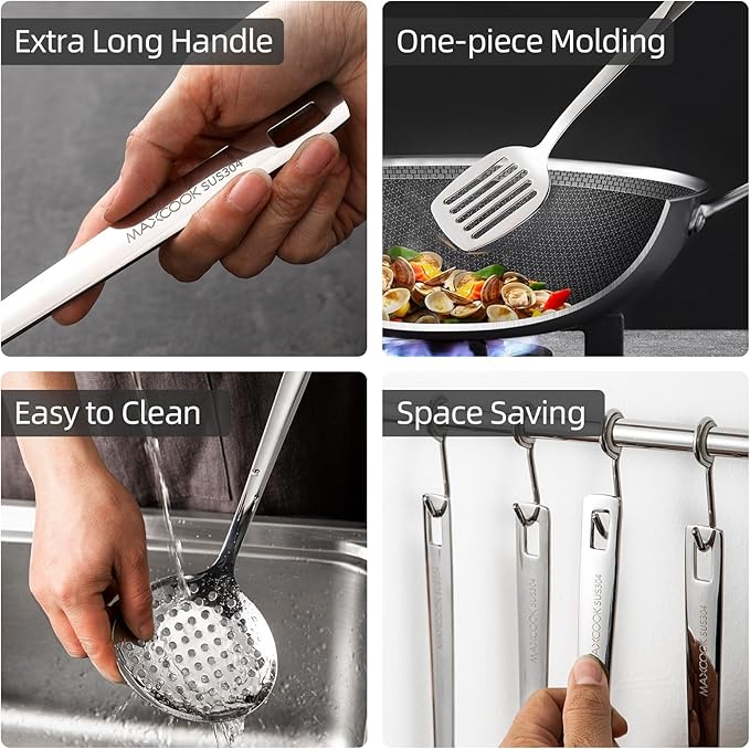 MAXCOOK 18/8 Stainless Steel Cooking Utensil set, 8 Pieces Dishwasher Safe