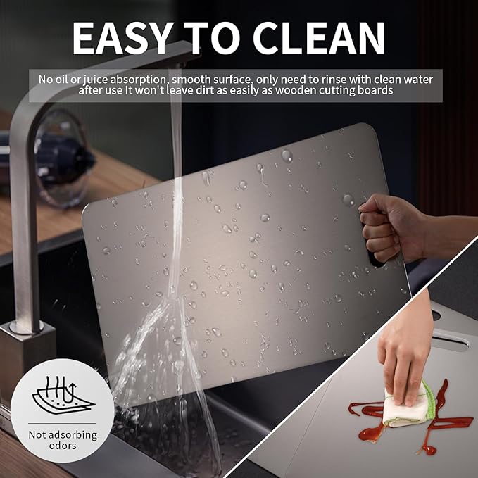 Katori Titanium Cutting Board, 100% Pure Titanium Cutting Boards for Kitchen, Double Sided Non Toxic Cutting Board,Hygiene Durable Chopping Board Suitable for Dishwasher Safe （L)
