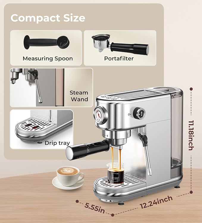atatix Espresso Machine with Milk Frother, 20 Bar Pressure Espresso Maker