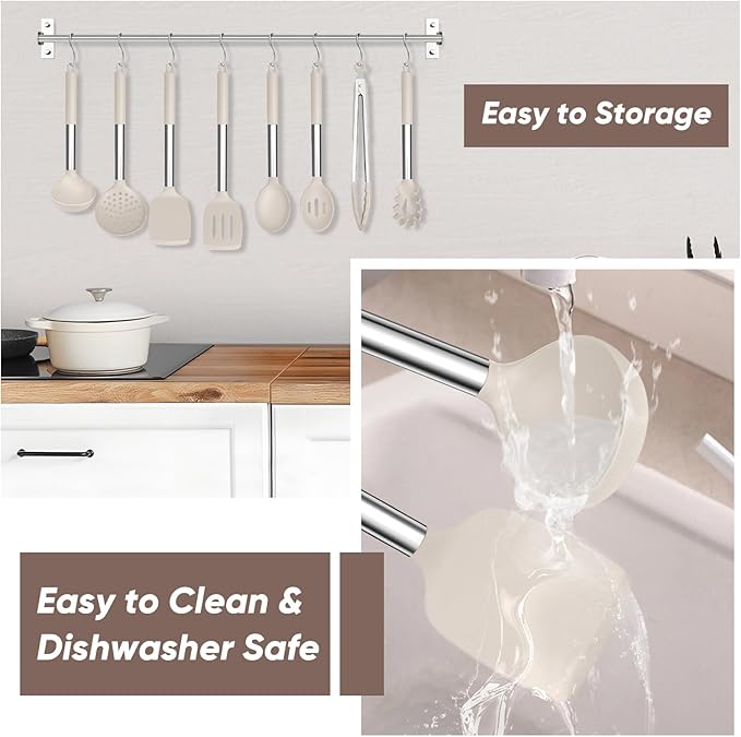 TeamFar Kitchen Utensils Set of 8, Silicone Utensils Kitchen Tools Set