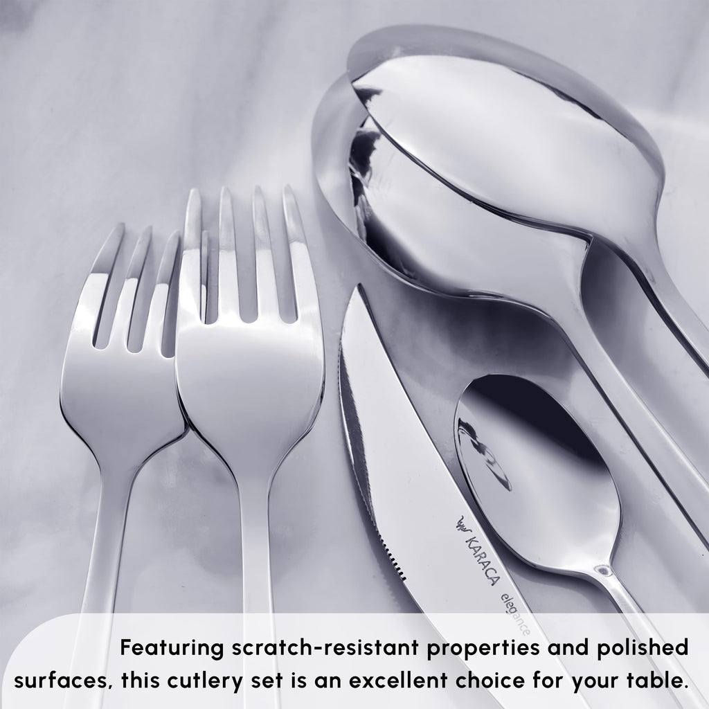 Karaca Tivoli 60 Pieces Cutlery Set for 12 Person - Forks, Spoon, Knives Silverware Sets - Modern Silver Flatware - Stainless Steel Kitchen Utensils Tableware Set - Dishwasher Safe