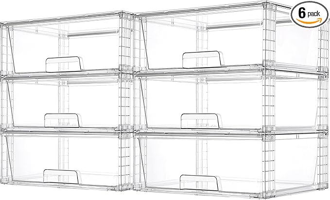 Vtopmart 6 Pack Large Clear Stackable Storage Drawers for Closet, Pantry
